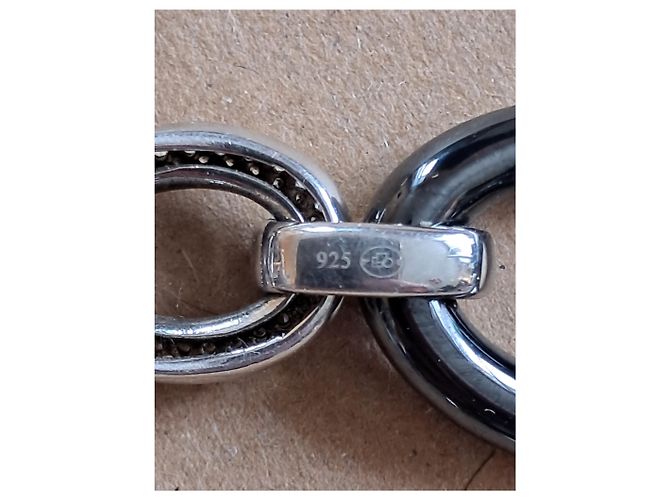 Autre Marque Collana con Pendente Doppio Anello in Ceramica Nera e Diamanti Nero Argento - vista 5