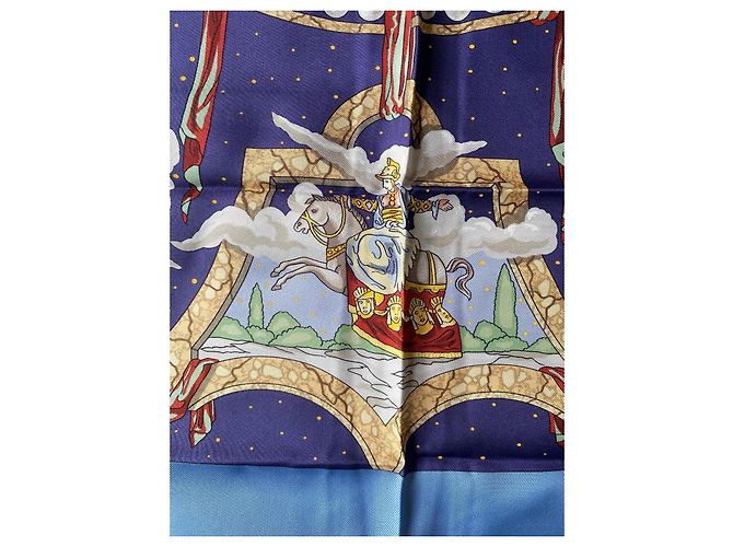 Foulard Hermès Cavaliers des Nuages 90cm Bianco Rosso Blu Gold hardware - vista 3