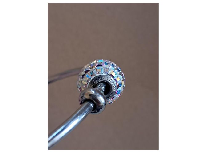 Swarovski Bracciale Rigido Cristalli Pavé Argento Metallico - vista 5