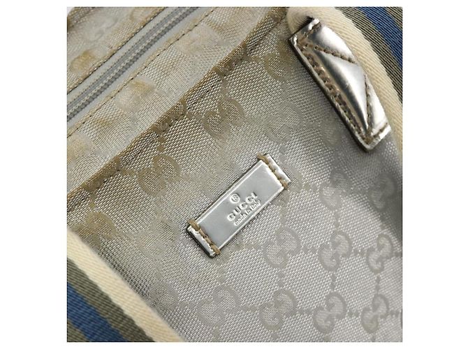 Borsa GUCCI GG Canvas Sherry Line Silver Gray 131228 Auth 181162 Marrone Argento - vista 14