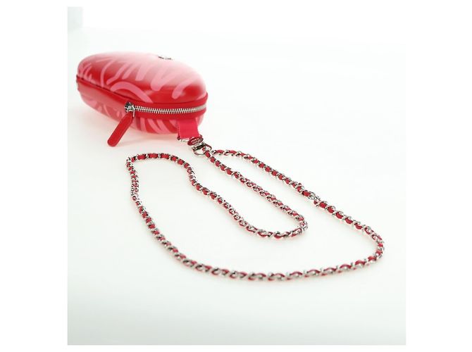 CHANEL Borsa a Spalla Pouch con Catena in Pelle Rossa Argento CC Auth BA12817SAM Rosso - vista 12