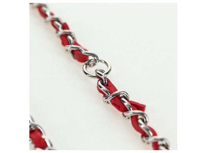 CHANEL Borsa a Spalla Pouch con Catena in Pelle Rossa Argento CC Auth BA12817SAM Rosso - vista 13