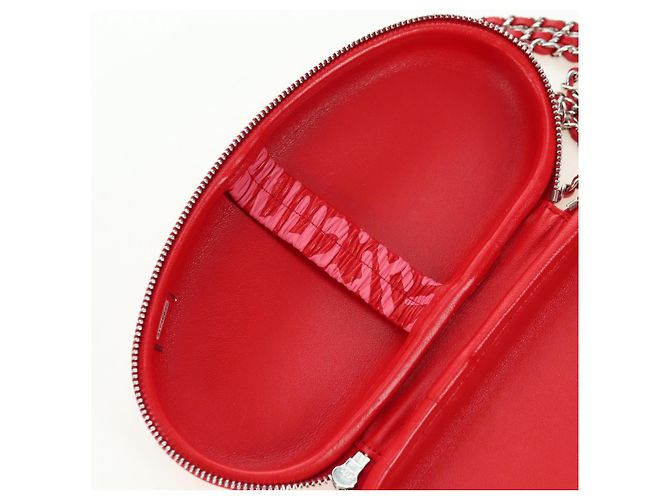 CHANEL Borsa a Spalla Pouch con Catena in Pelle Rossa Argento CC Auth BA12817SAM Rosso - vista 21