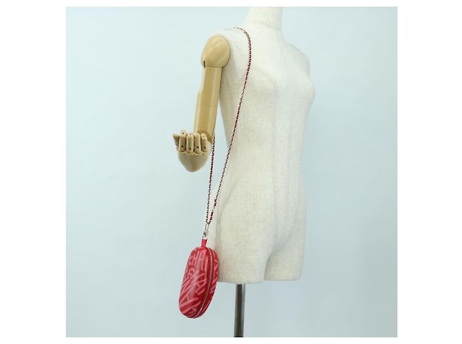 CHANEL Borsa a Spalla Pouch con Catena in Pelle Rossa Argento CC Auth BA12817SAM Rosso - vista 25