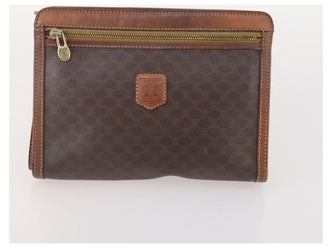 Céline Clutch CELINE Macadam Canvas PVC Pelle 3 Set Marrone Auth 180239 - vista 14