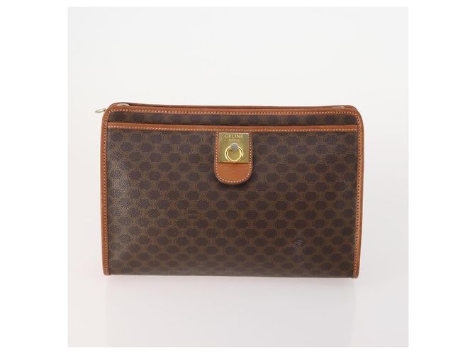 Céline Clutch CELINE Macadam Canvas PVC Pelle 3 Set Marrone Auth 180239 - vista 2