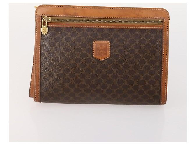Céline Clutch CELINE Macadam Canvas PVC Pelle 3 Set Marrone Auth 180239 - vista 8
