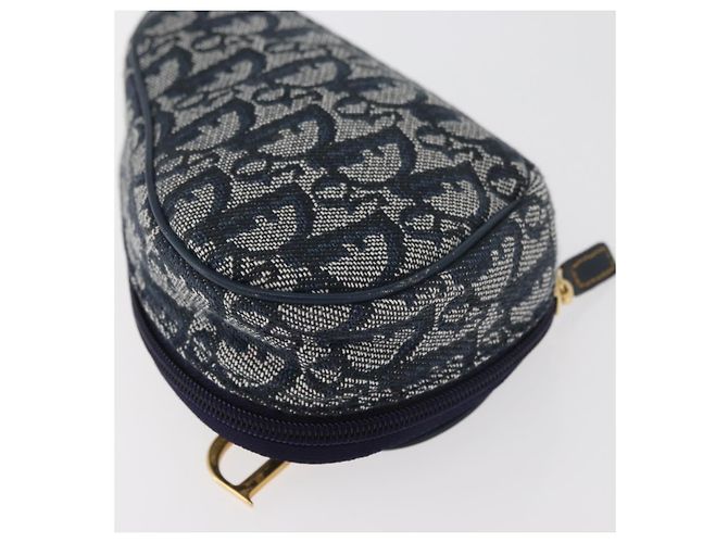 Pochette Saddle Christian Dior Trotter Canvas Navy Gold Auth 181372A D'oro Blu navy - vista 11