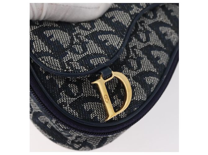 Pochette Saddle Christian Dior Trotter Canvas Navy Gold Auth 181372A D'oro Blu navy - vista 13