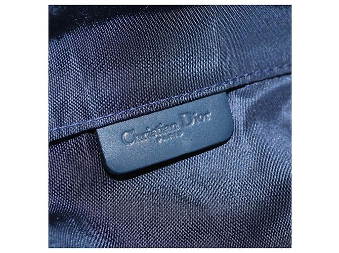 Pochette Saddle Christian Dior Trotter Canvas Navy Gold Auth 181372A D'oro Blu navy - vista 14