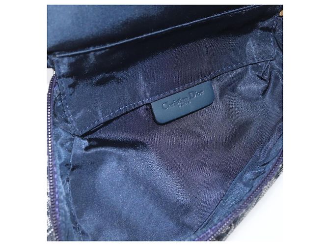 Pochette Saddle Christian Dior Trotter Canvas Navy Gold Auth 181372A D'oro Blu navy - vista 16