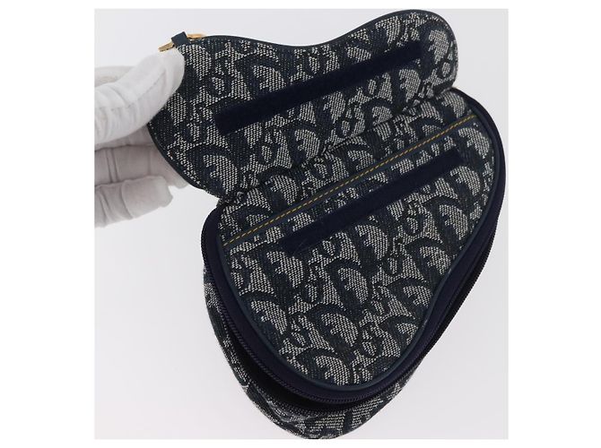 Pochette Saddle Christian Dior Trotter Canvas Navy Gold Auth 181372A D'oro Blu navy - vista 19