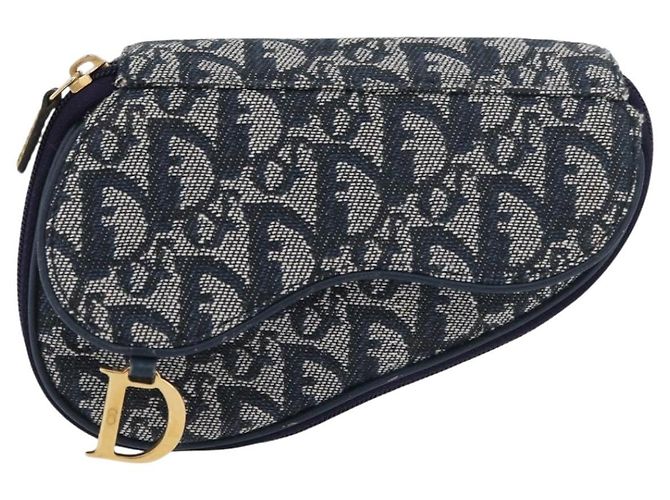 Pochette Saddle Christian Dior Trotter Canvas Navy Gold Auth 181372A D'oro Blu navy - vista 2