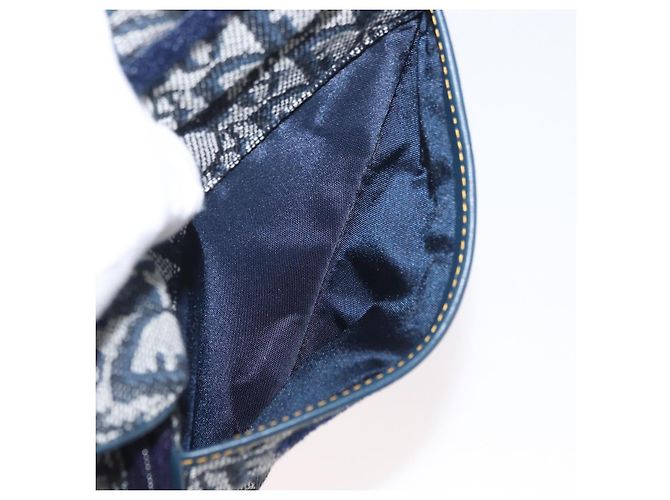 Pochette Saddle Christian Dior Trotter Canvas Navy Gold Auth 181372A D'oro Blu navy - vista 20