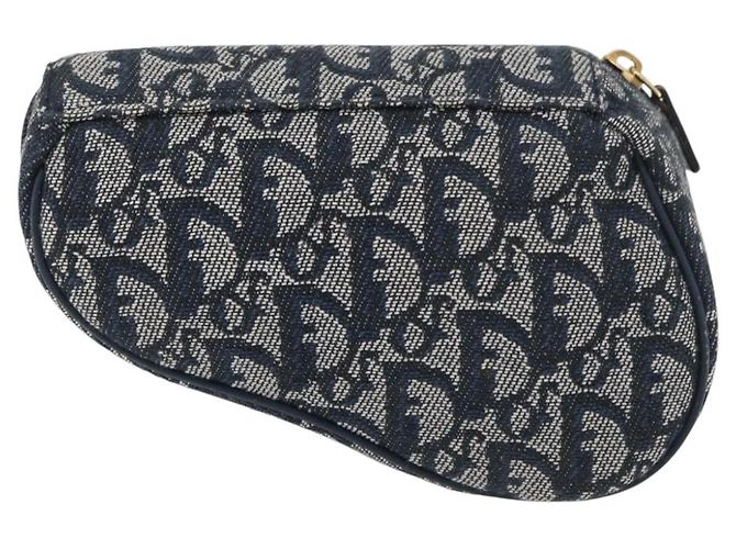 Pochette Saddle Christian Dior Trotter Canvas Navy Gold Auth 181372A D'oro Blu navy - vista 3