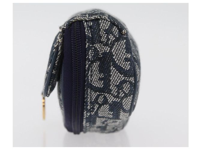 Pochette Saddle Christian Dior Trotter Canvas Navy Gold Auth 181372A D'oro Blu navy - vista 4