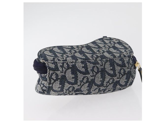 Pochette Saddle Christian Dior Trotter Canvas Navy Gold Auth 181372A D'oro Blu navy - vista 6