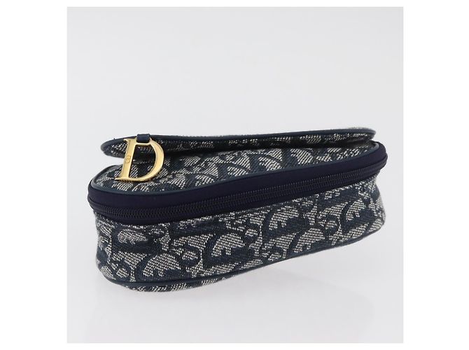 Pochette Saddle Christian Dior Trotter Canvas Navy Gold Auth 181372A D'oro Blu navy - vista 7