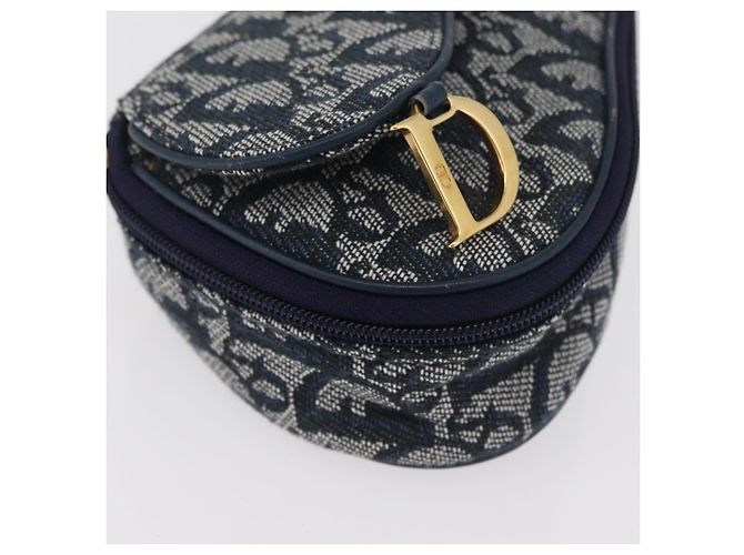 Pochette Saddle Christian Dior Trotter Canvas Navy Gold Auth 181372A D'oro Blu navy - vista 8
