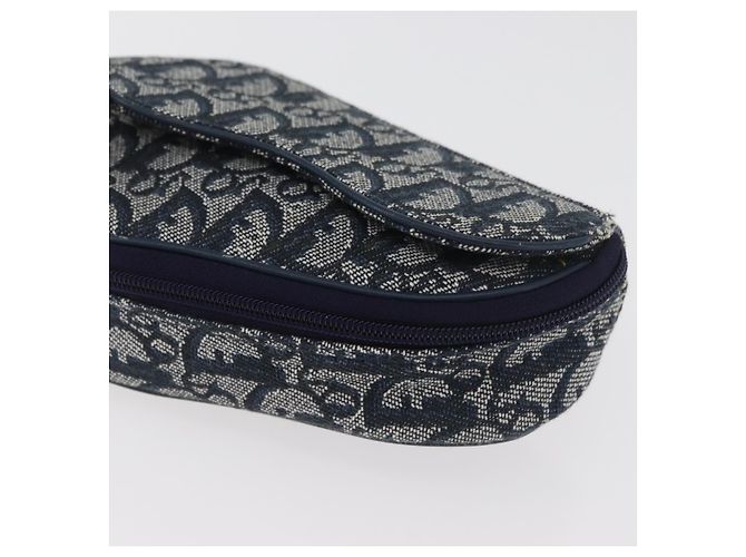 Pochette Saddle Christian Dior Trotter Canvas Navy Gold Auth 181372A D'oro Blu navy - vista 9
