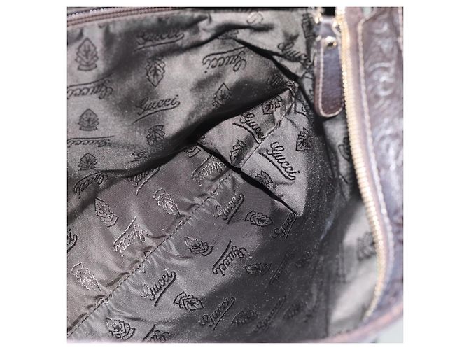 Borsa GUCCI GG Canvas Guccissima in Pelle Marrone Scuro Argento 201446 Auth 181269 - vista 17