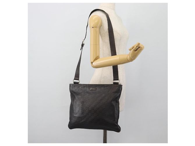 Borsa GUCCI GG Canvas Guccissima in Pelle Marrone Scuro Argento 201446 Auth 181269 - vista 22