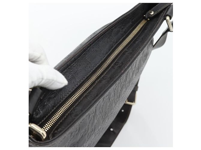 Borsa GUCCI GG Canvas Guccissima in Pelle Marrone Scuro Argento 201446 Auth 181269 - vista 6