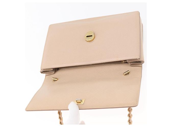 Borsa a Spalla Salvatore Ferragamo Vala Chain in Pelle Oro Beige Auth BA13006 D'oro - view 16