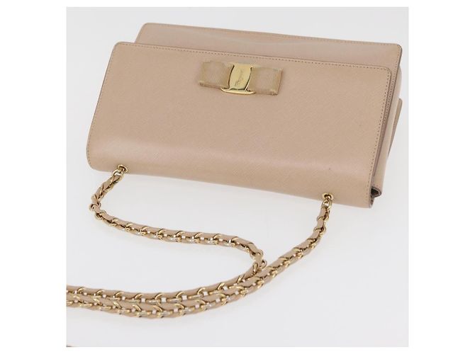Borsa a Spalla Salvatore Ferragamo Vala Chain in Pelle Oro Beige Auth BA13006 D'oro - view 6