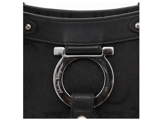 Salvatore Ferragamo Gancini Tote Bag Canvas Schwarz Silber Auth BA12719 - Ansicht 14