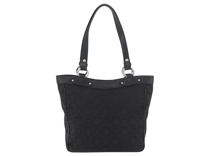 Salvatore Ferragamo Gancini Tote Bag Canvas Schwarz Silber Auth BA12719 - Ansicht 3