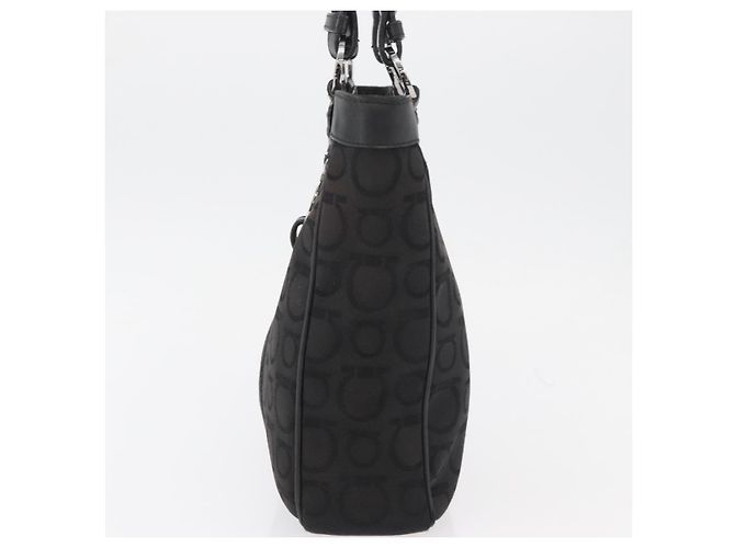 Salvatore Ferragamo Gancini Tote Bag Canvas Schwarz Silber Auth BA12719 - Ansicht 4