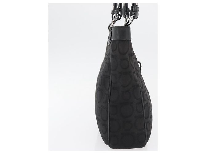 Salvatore Ferragamo Gancini Tote Bag Canvas Schwarz Silber Auth BA12719 - Ansicht 5