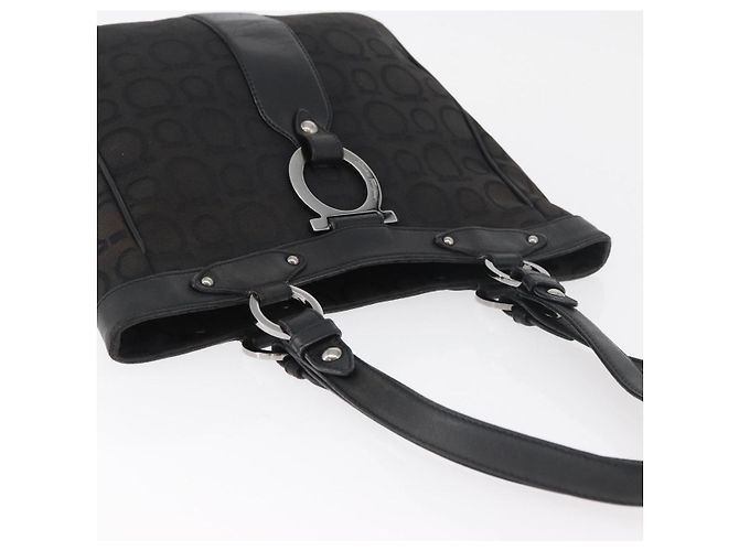 Salvatore Ferragamo Gancini Tote Bag Canvas Schwarz Silber Auth BA12719 - Ansicht 6