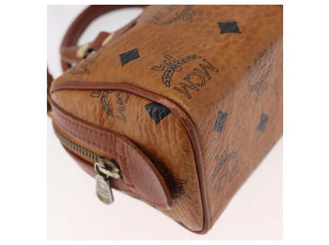 Borsa Mini Boston MCM Logogram Vicetos in PVC 2way Marrone Oro Auth 179932 D'oro - vista 12