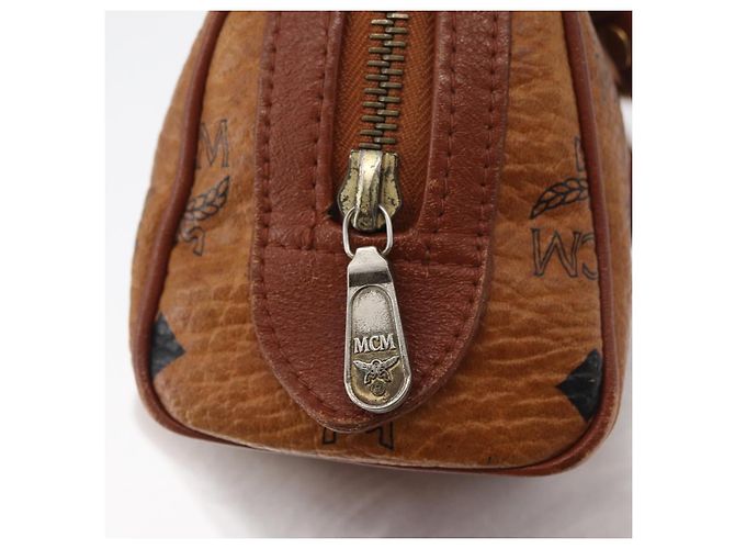 Borsa Mini Boston MCM Logogram Vicetos in PVC 2way Marrone Oro Auth 179932 D'oro - vista 16