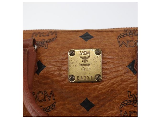 Borsa Mini Boston MCM Logogram Vicetos in PVC 2way Marrone Oro Auth 179932 D'oro - vista 17
