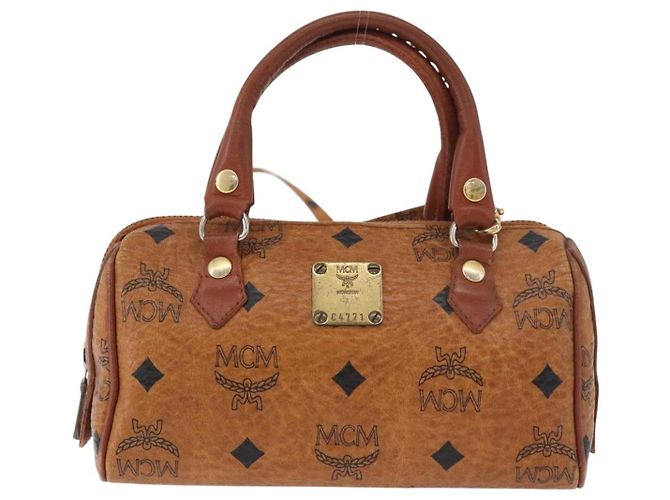 Borsa Mini Boston MCM Logogram Vicetos in PVC 2way Marrone Oro Auth 179932 D'oro - vista 2