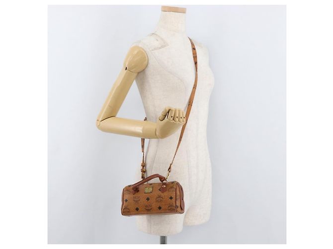 Borsa Mini Boston MCM Logogram Vicetos in PVC 2way Marrone Oro Auth 179932 D'oro - vista 22
