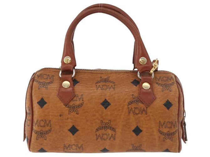 Borsa Mini Boston MCM Logogram Vicetos in PVC 2way Marrone Oro Auth 179932 D'oro - vista 3