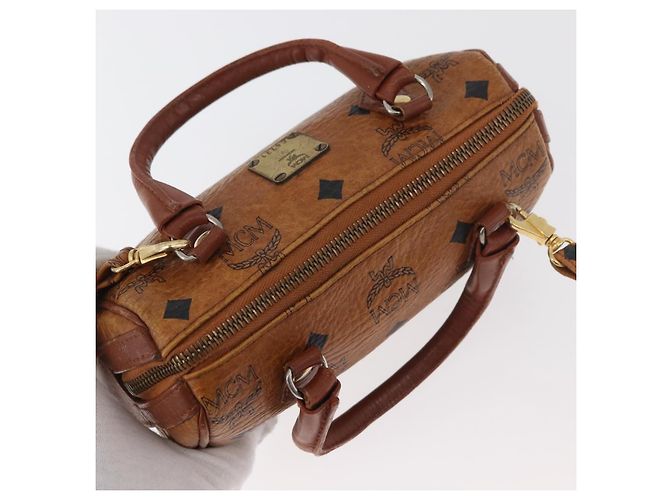 Borsa Mini Boston MCM Logogram Vicetos in PVC 2way Marrone Oro Auth 179932 D'oro - vista 6