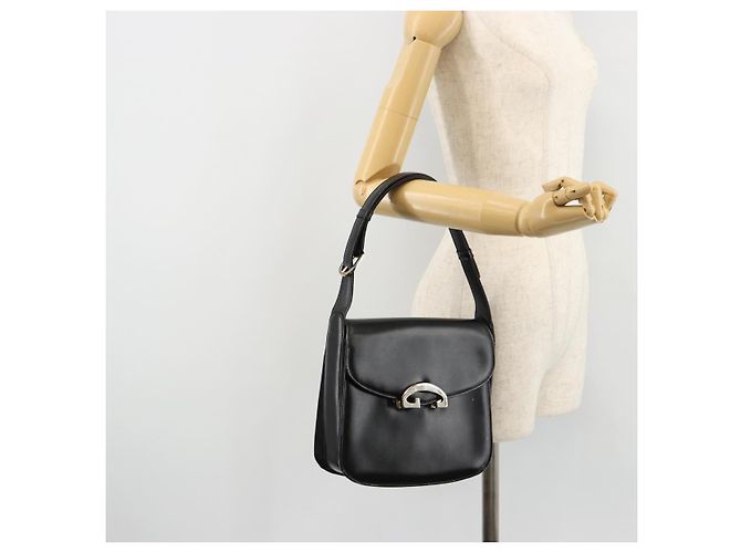 Borsa a tracolla GUCCI in pelle nera con dettagli argento Auth 180462 Nero - vista 26