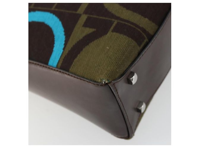 Borsa Salvatore Ferragamo Gancini in tessuti in maglia marrone argento Auth BA12720 - vista 13