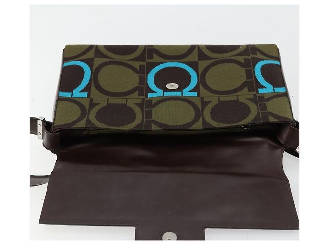 Borsa Salvatore Ferragamo Gancini in tessuti in maglia marrone argento Auth BA12720 - vista 14
