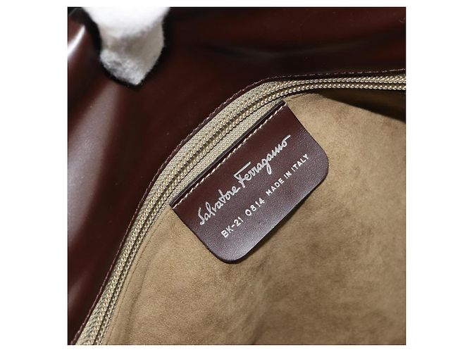 Borsa Salvatore Ferragamo Gancini in tessuti in maglia marrone argento Auth BA12720 - vista 15