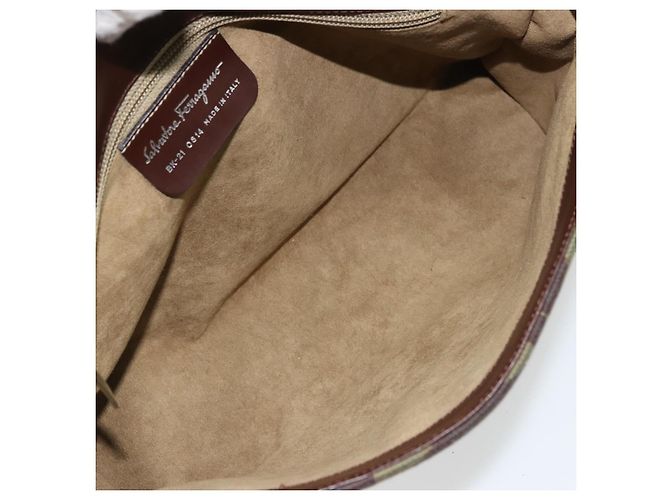 Borsa Salvatore Ferragamo Gancini in tessuti in maglia marrone argento Auth BA12720 - vista 16