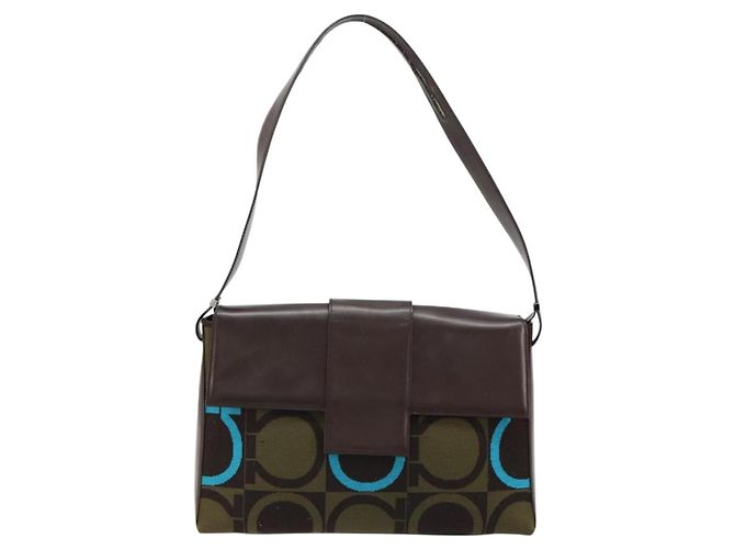 Borsa Salvatore Ferragamo Gancini in tessuti in maglia marrone argento Auth BA12720 - vista 2
