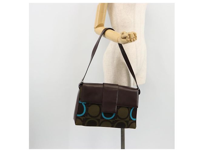 Borsa Salvatore Ferragamo Gancini in tessuti in maglia marrone argento Auth BA12720 - vista 21