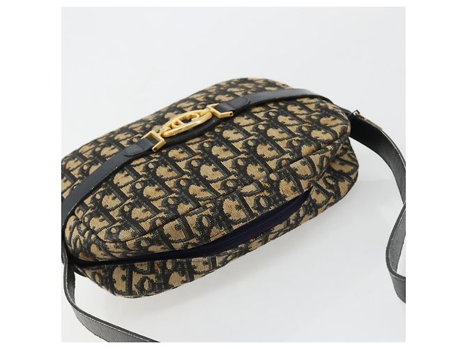 Borsa a tracolla Christian Dior Trotter Canvas Blu Navy Oro Auth 165280 D'oro - vista 6