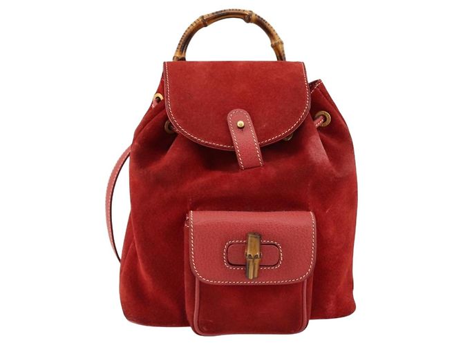 Zaino GUCCI Bamboo Scamoso Rosso Oro 003 1956 0030 Auth 179385 - vista 2